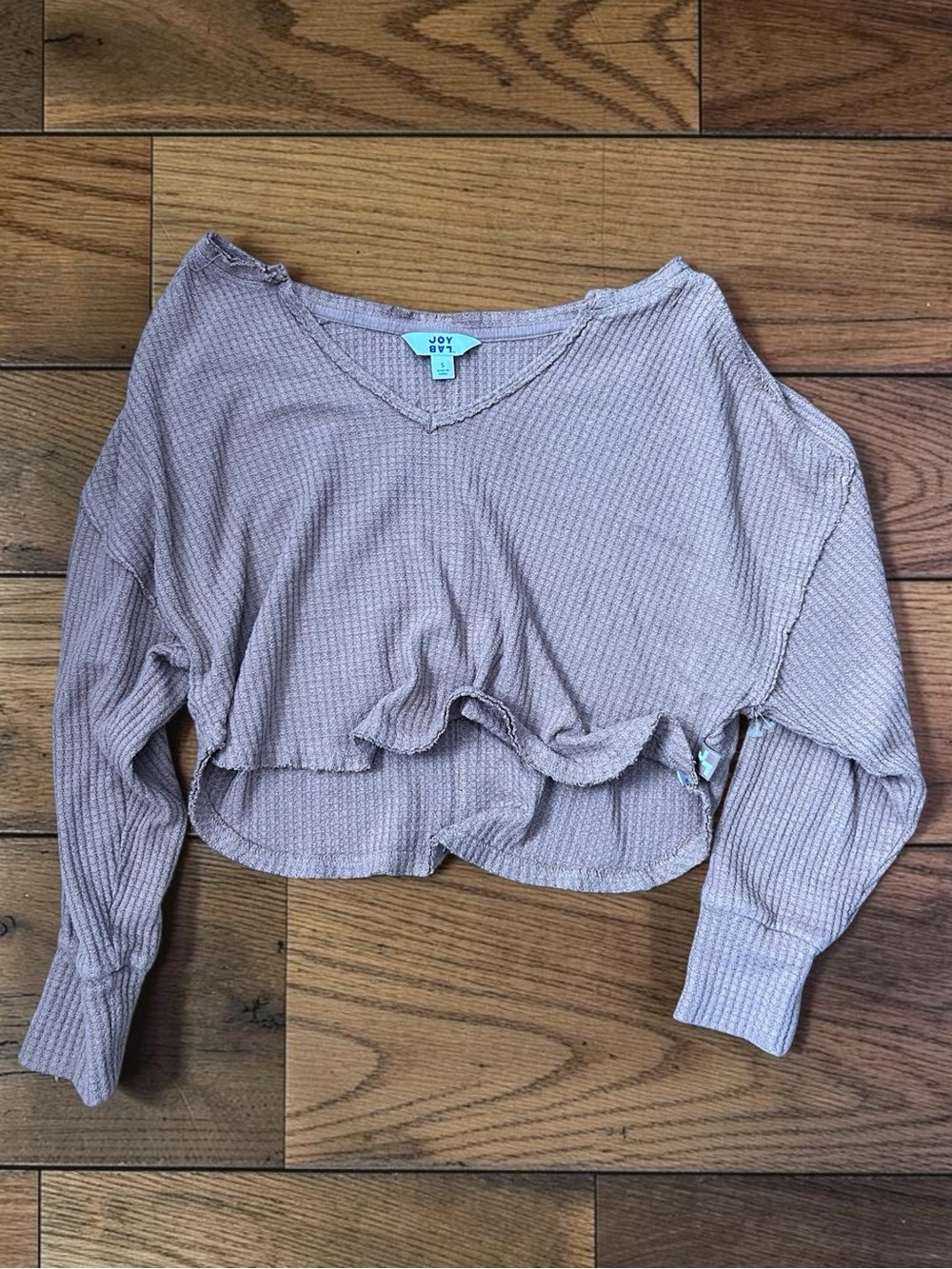 JoyLab Target Women’s Mauve Waffle Knit Cropped V Neck Sweater Size Small